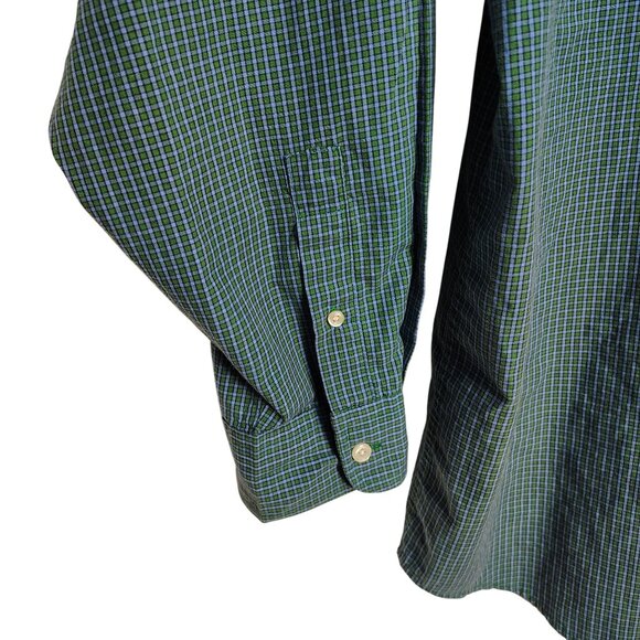 Chaps Mens 3XLT Easy Care Button-Down Green and Blue Plaid Long Sleeve Shirt - Picture 7 of 7